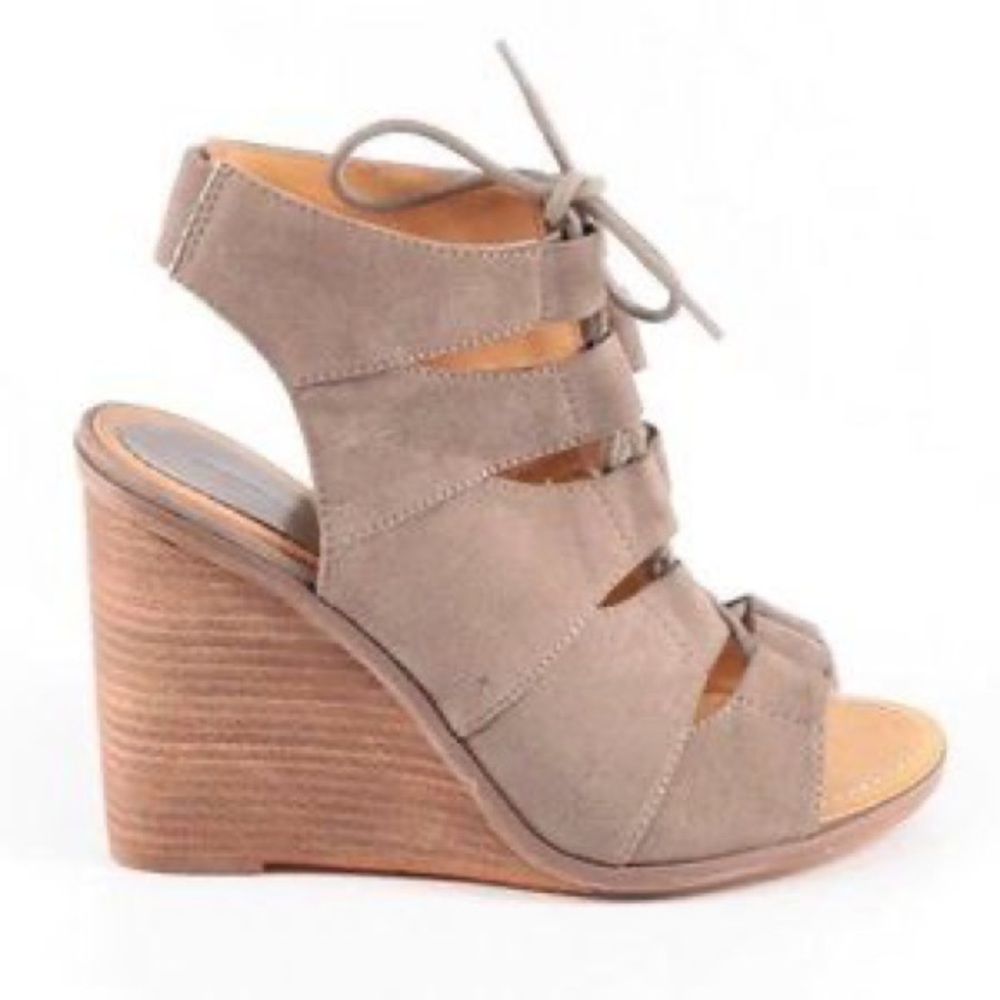 Melrose and Market Beige / Grey Faux Suede Lace Front Wedges